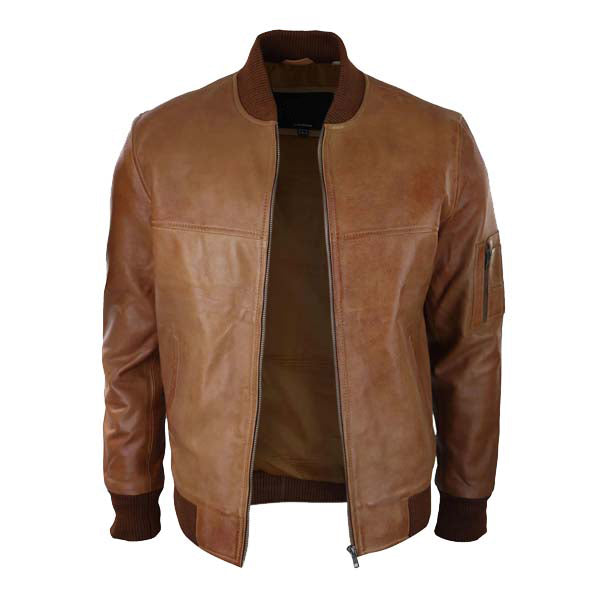 Men's Vintage Casual Original Leather Bomber Jacket