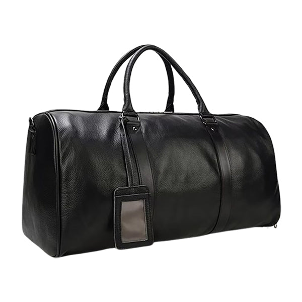 Plane Black Genuine Leather Duffle Bag