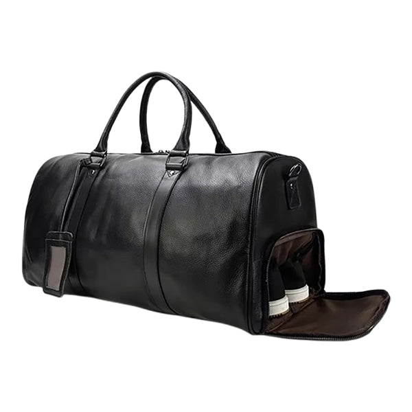 Plane Black Genuine Leather Duffle Bag