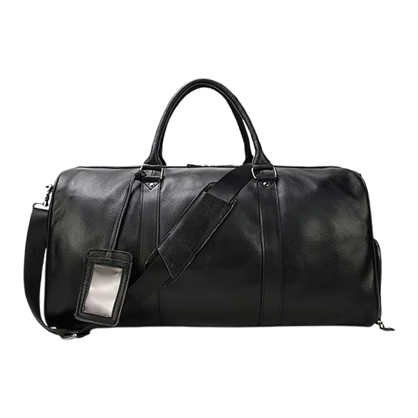 Plane Black Genuine Leather Duffle Bag
