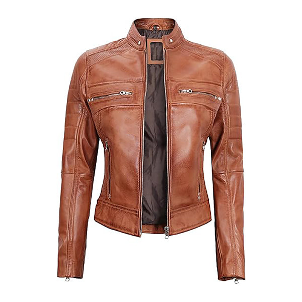 Women's Cafe Racer Fashion Moto Real Leather Jacket