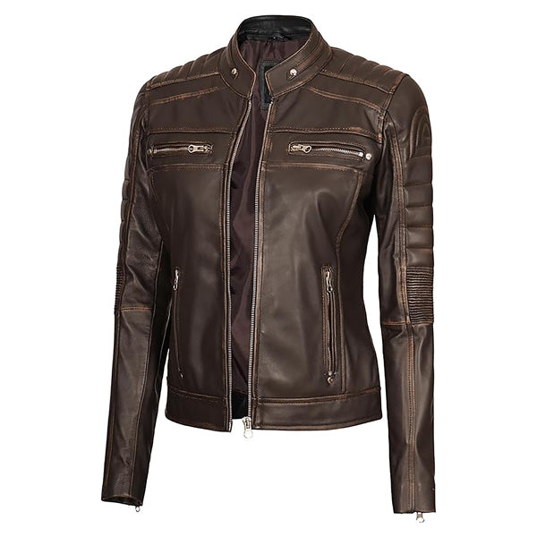 Women's Cafe Racer Fashion Moto Real Leather Jacket