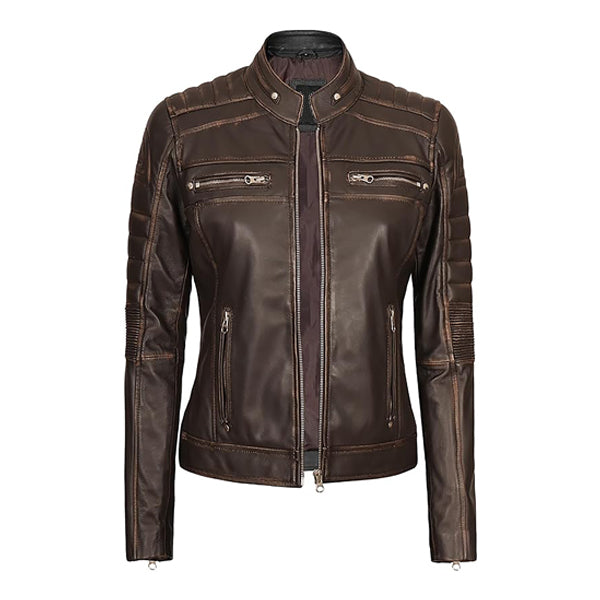 Women's Cafe Racer Fashion Moto Real Leather Jacket