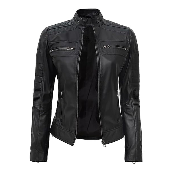 Women's Cafe Racer Fashion Moto Real Leather Jacket