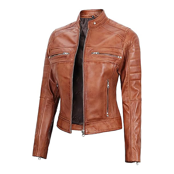 Women's Cafe Racer Fashion Moto Real Leather Jacket