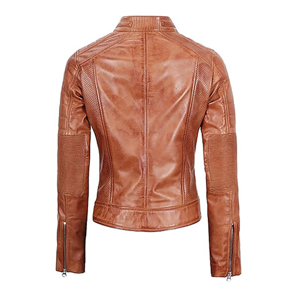 Women's Cafe Racer Fashion Moto Real Leather Jacket