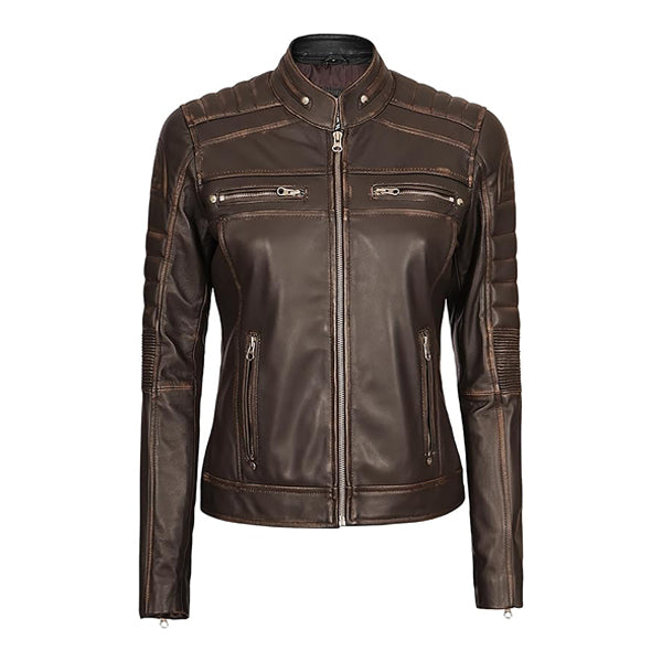 Women's Cafe Racer Fashion Moto Real Leather Jacket