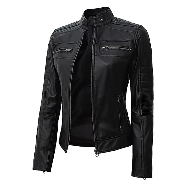 Women's Cafe Racer Fashion Moto Real Leather Jacket