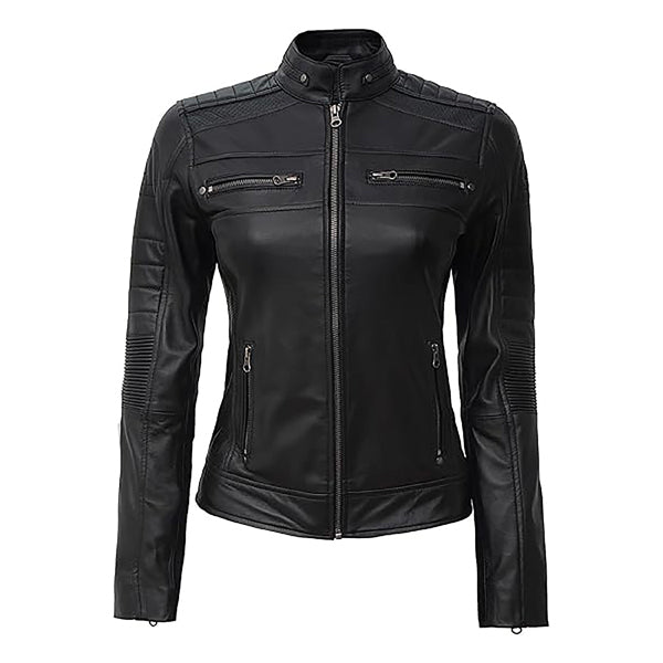 Women's Cafe Racer Fashion Moto Real Leather Jacket